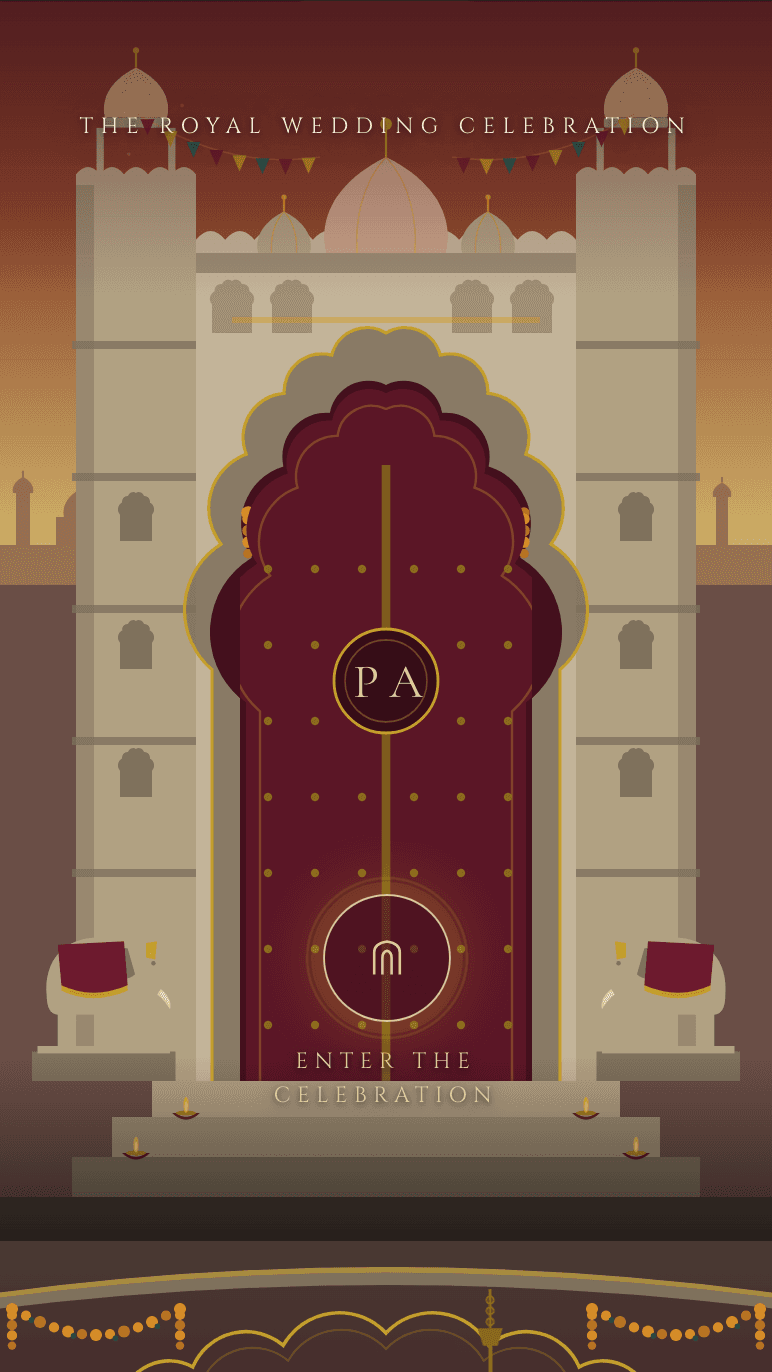 Rajwada — A Royal Palace Wedding — Illustrated royal palace experience wedding invitation website design